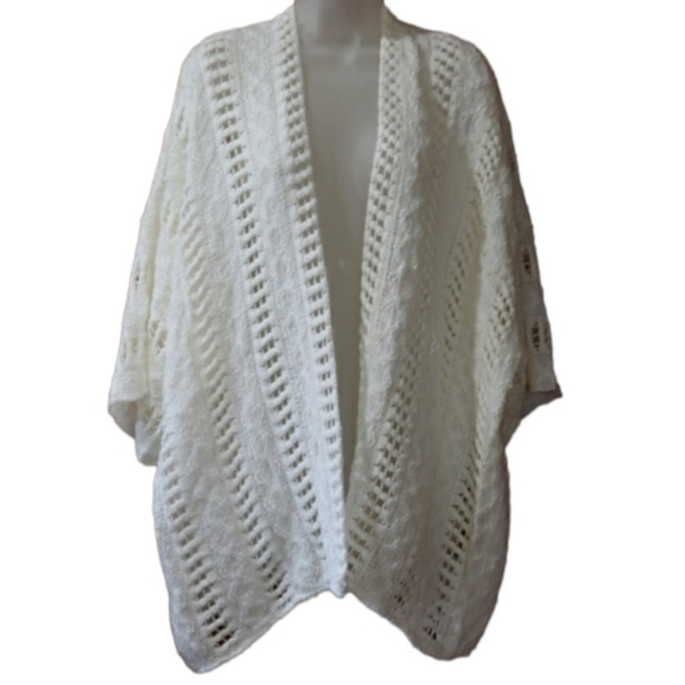 Sonoma White Crochet Blanket Poncho Kimono Cape Cover Up OS NWT